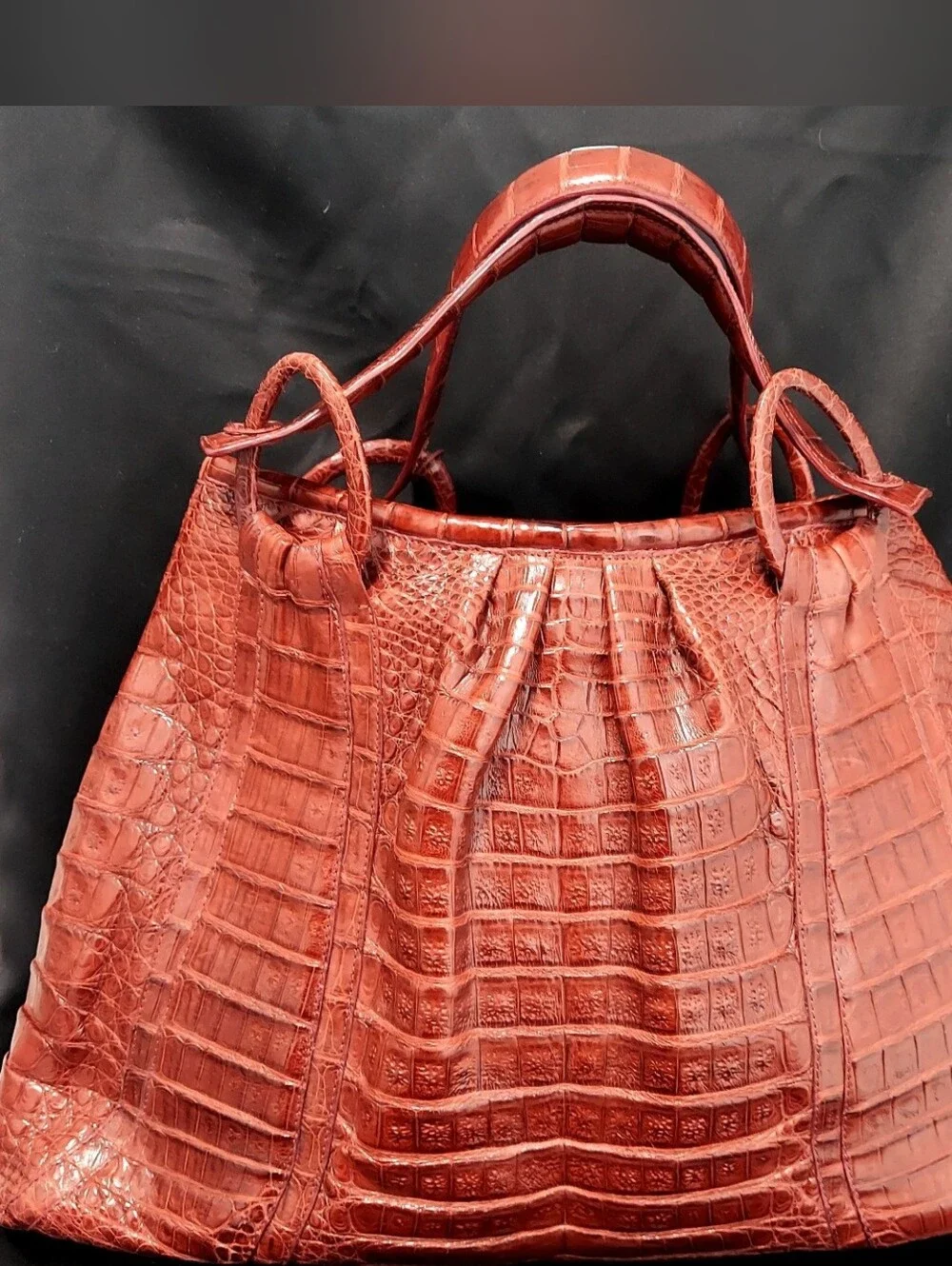 Nancy Gonzalez Genuine Crocodile Bag, Satchel Double Handle,  Burgundy